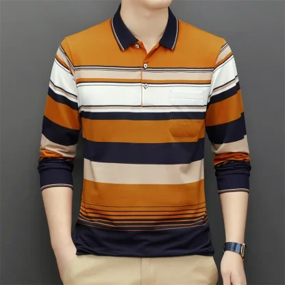 Long Sleeve Striped Golf Polo