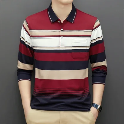 Long Sleeve Striped Golf Polo - Image 2