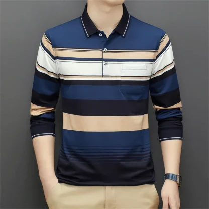 Long Sleeve Striped Golf Polo - Image 3
