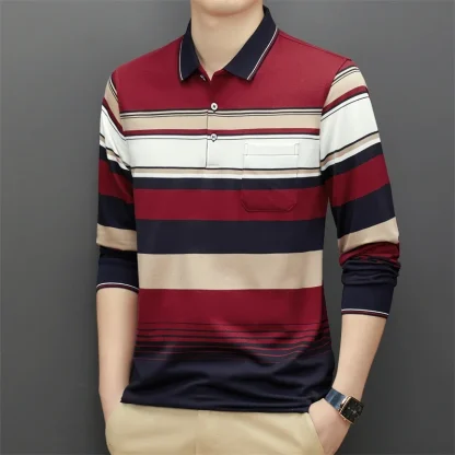 Long Sleeve Striped Golf Polo - Image 4