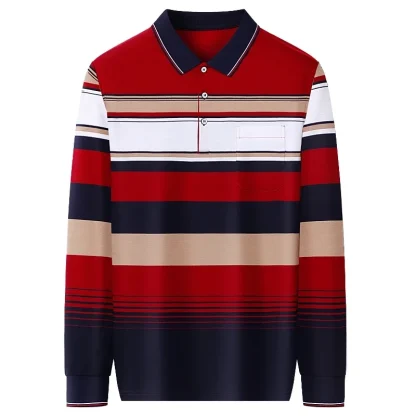 Long Sleeve Striped Golf Polo - Image 5