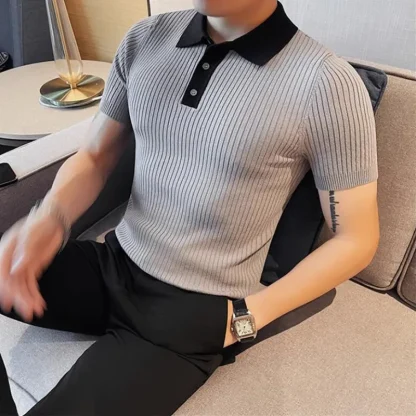 Stylish Knit Golf Polo Shirt - Image 2
