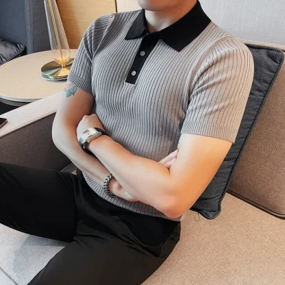 Stylish Knit Golf Polo Shirt - Image 3