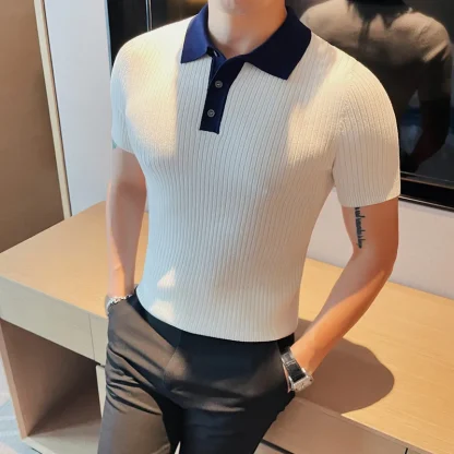 Stylish Knit Golf Polo Shirt - Image 4