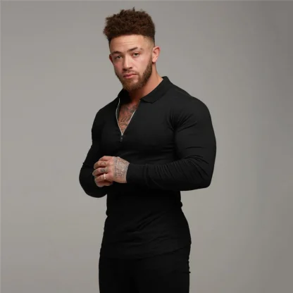 Fitted Long Sleeve Golf Polo Shirt - Image 2