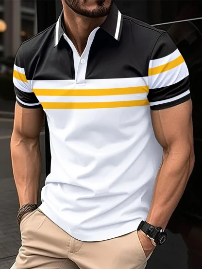 Two-Toned Striped Golf Polo - Image 2