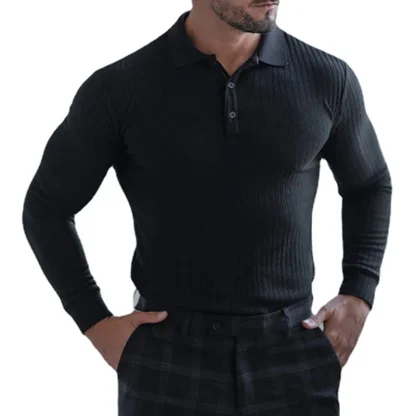 Knit Long Sleeve Golf Polo Shirt - Image 2