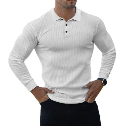 Knit Long Sleeve Golf Polo Shirt - Image 3