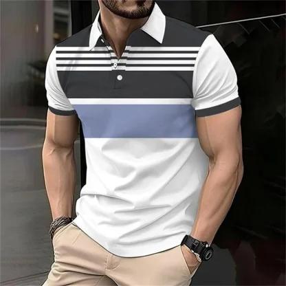 Fashionable Stripe Print Golf Polo Shirt - Image 2