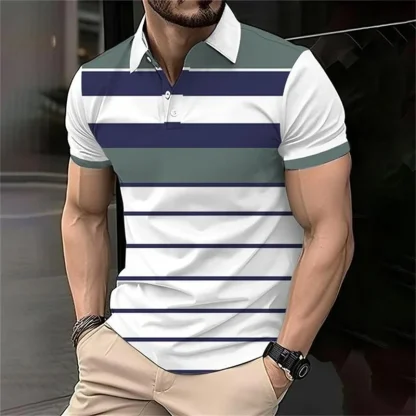 Fashionable Stripe Print Golf Polo Shirt - Image 3