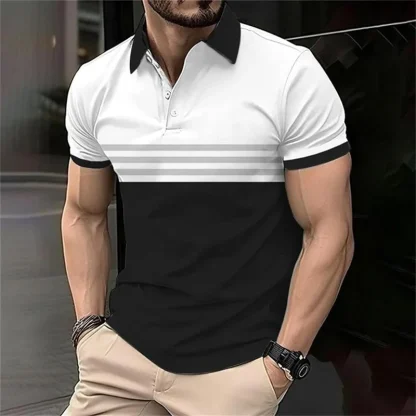Fashionable Stripe Print Golf Polo Shirt - Image 4