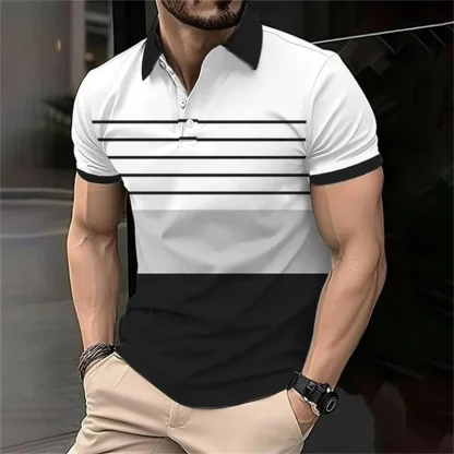 Fashionable Stripe Print Golf Polo Shirt - Image 5