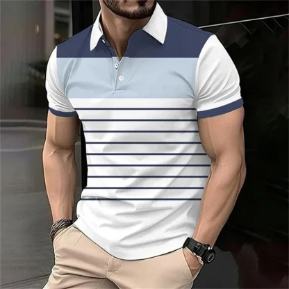Fashionable Stripe Print Golf Polo Shirt