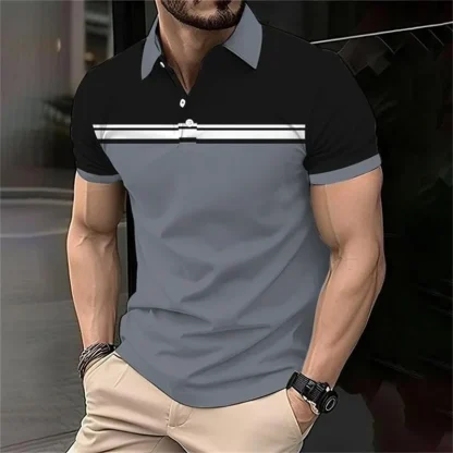 Fashionable Stripe Print Golf Polo Shirt - Image 6