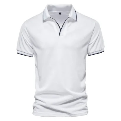 Solid Color V-Neck Golf Polo Shirt - Image 2