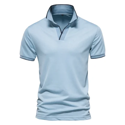 Solid Color V-Neck Golf Polo Shirt - Image 3