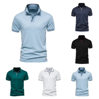 Solid Color V-Neck Golf Polo Shirt - Image 4