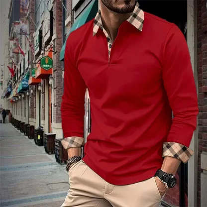 Classic Long Sleeve Checkered Collar Polo Shirt - Image 4