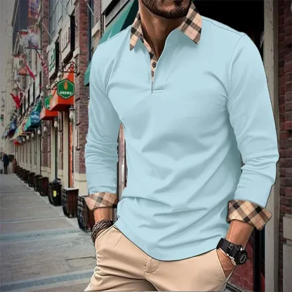 Classic Long Sleeve Checkered Collar Polo Shirt - Image 5