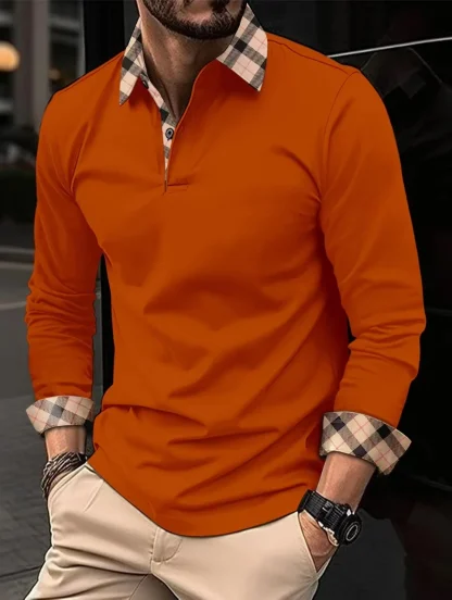 Classic Long Sleeve Checkered Collar Polo Shirt