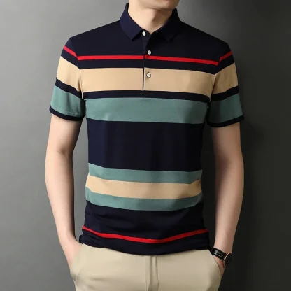Short Sleeve Striped Golf Polo - Image 4