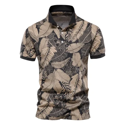 Leaf Print Golf Polo Shirt