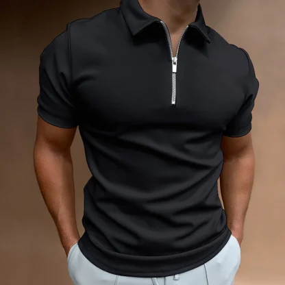 Zipper Short Sleeve Golf Polo Shirt - Image 3
