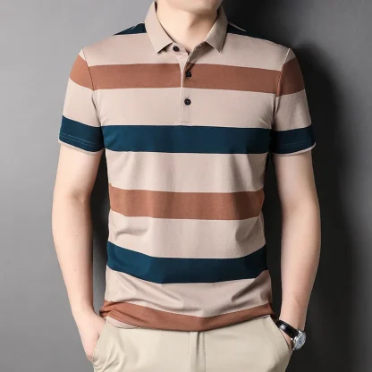 Striped Print Golf Polo Shirt - Image 2