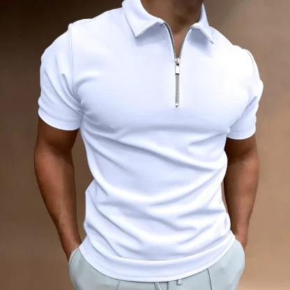 Zipper Short Sleeve Golf Polo Shirt - Image 2