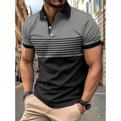 Classic Striped Golf Polo Shirt - Image 4