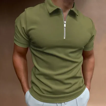 Zipper Short Sleeve Golf Polo Shirt - Image 4